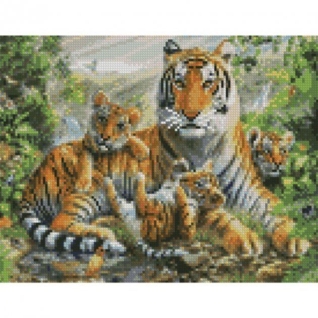 Алмазна мозаїка "Сімейство тигрів"