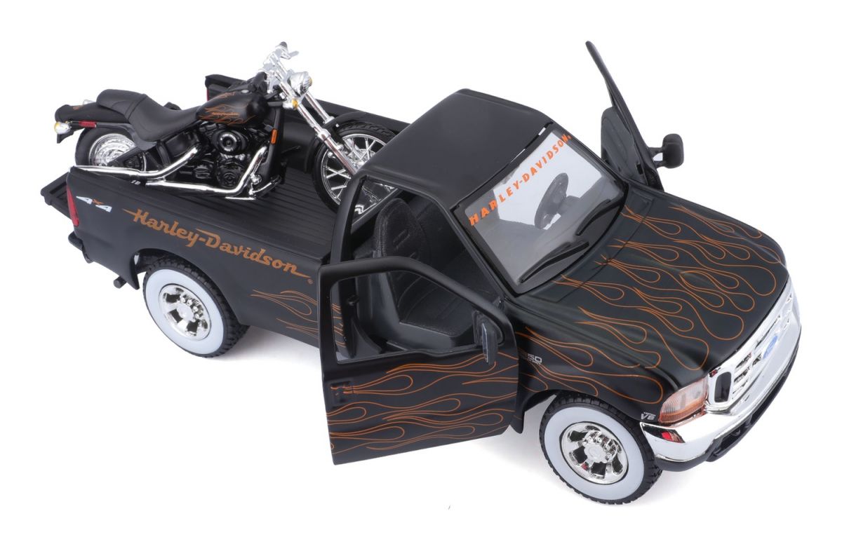 Набір іграшковий Harley-Davidson: машинка 1:27 1999 Ford F-350 Super Duty Pickup, мотоцикл 1:24  фото 19