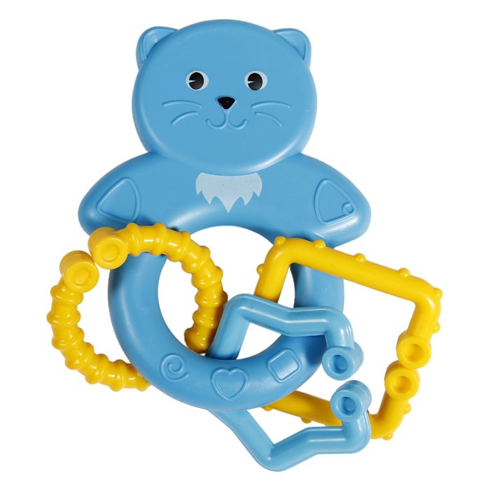 Игрушка-погремушка синий котик с кольцами