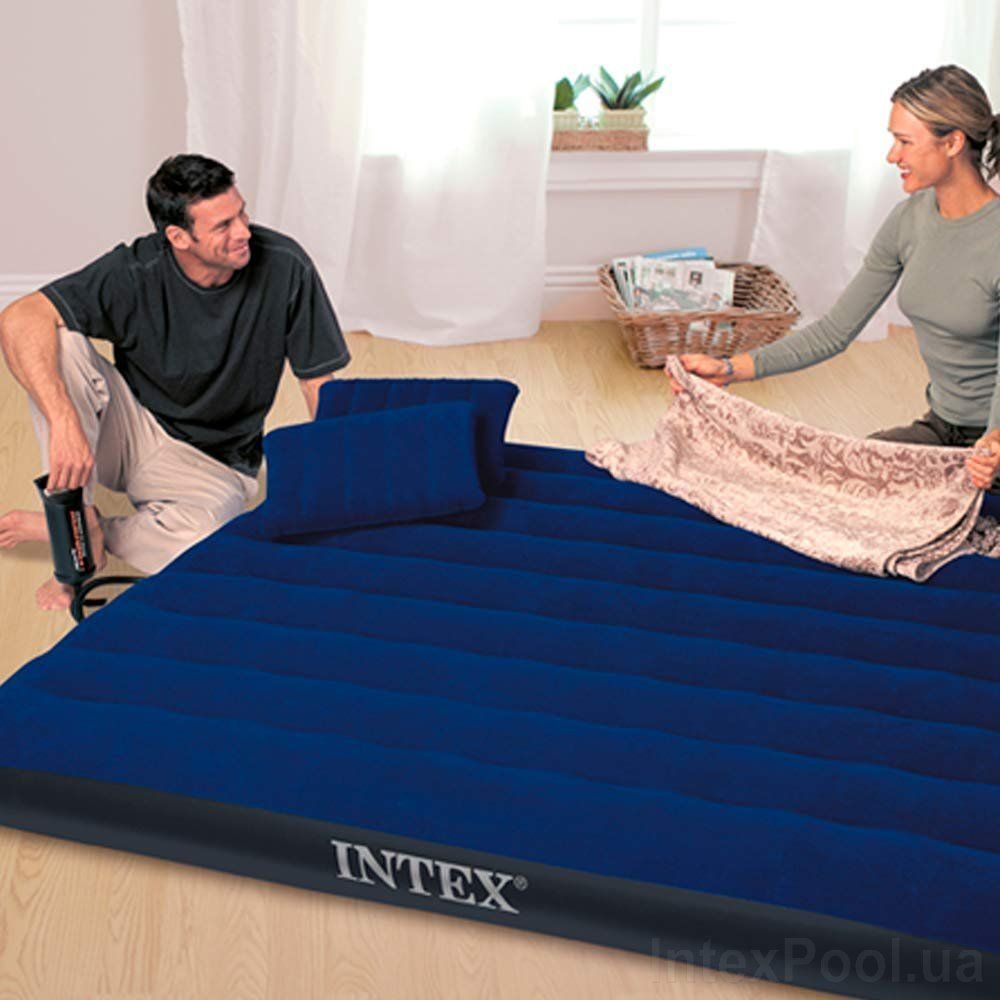 Матрас надувной велюровый с подушками и насосом, 152х203х25 см