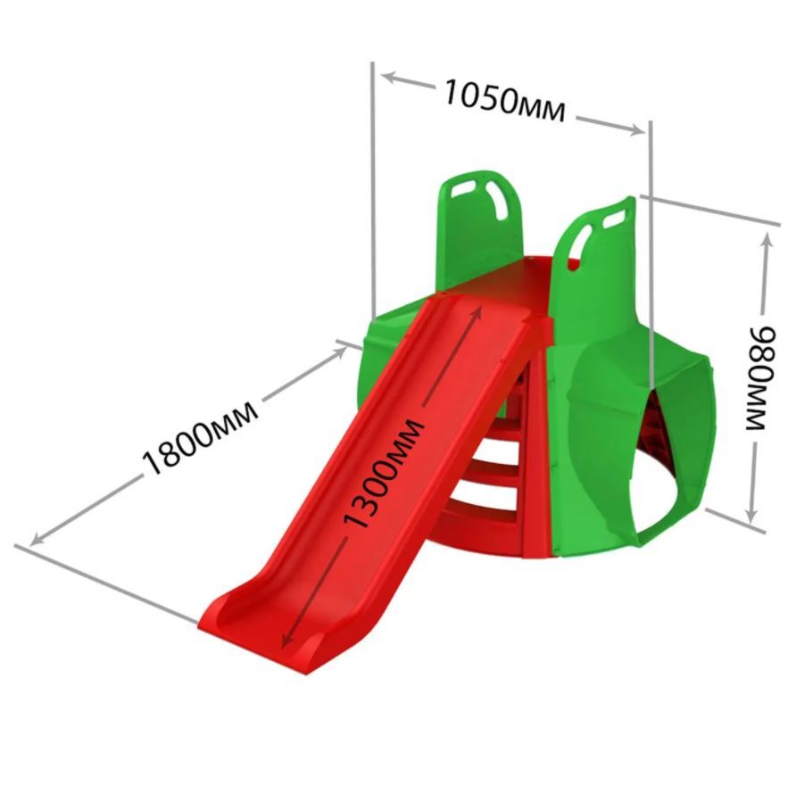 Горка с туннелем DOLONI зелено-красная (130см)