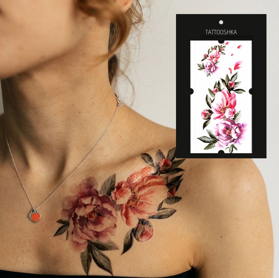 Набор временных татуировок "Большие акварельные цветы"