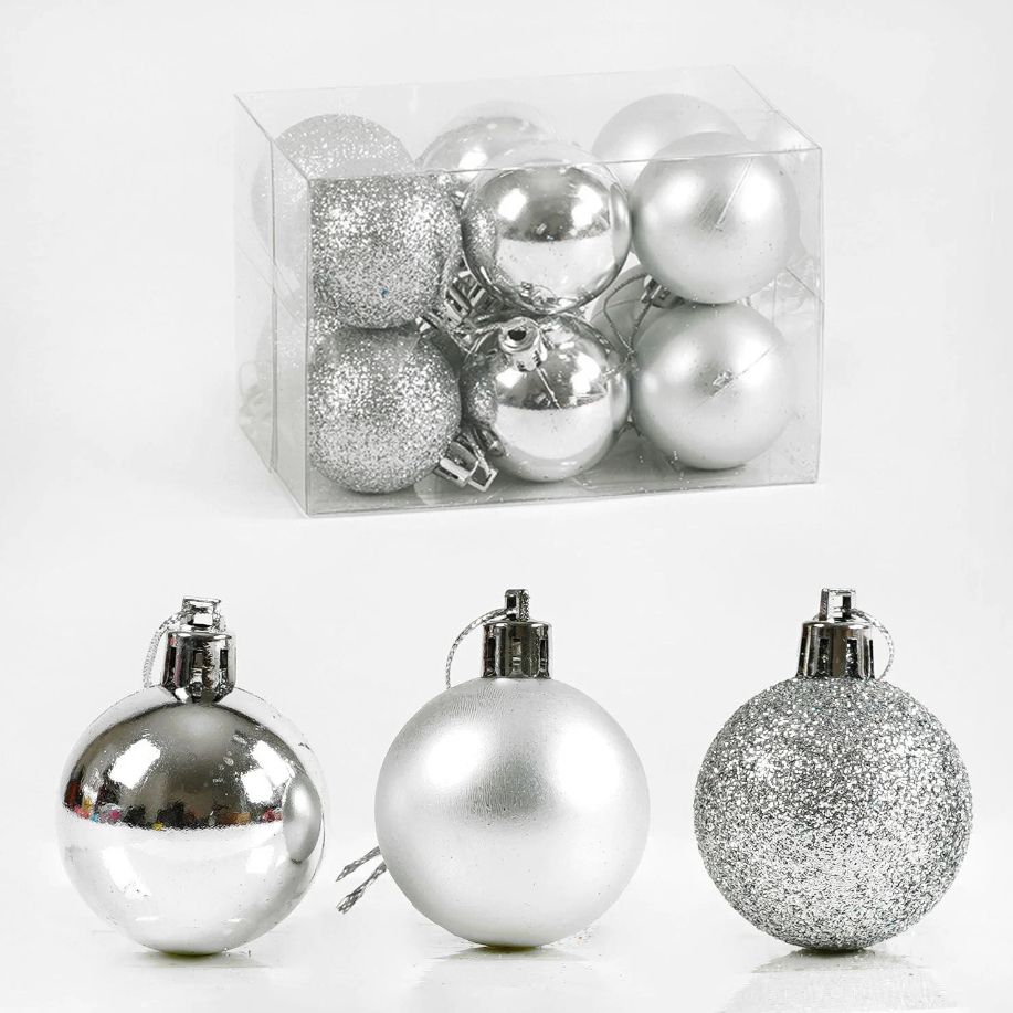 Набір новорічних кульок "Срібло" (12 шт)