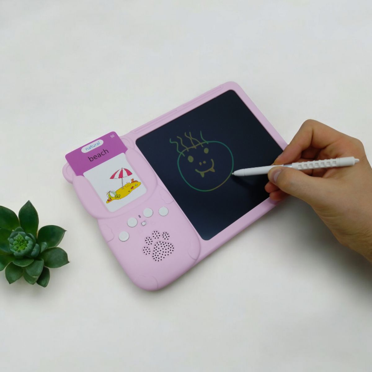 Планшет для малювання LCD Writing Tablet + озвучена абетка Монтессорі 112 карток (рожевий)