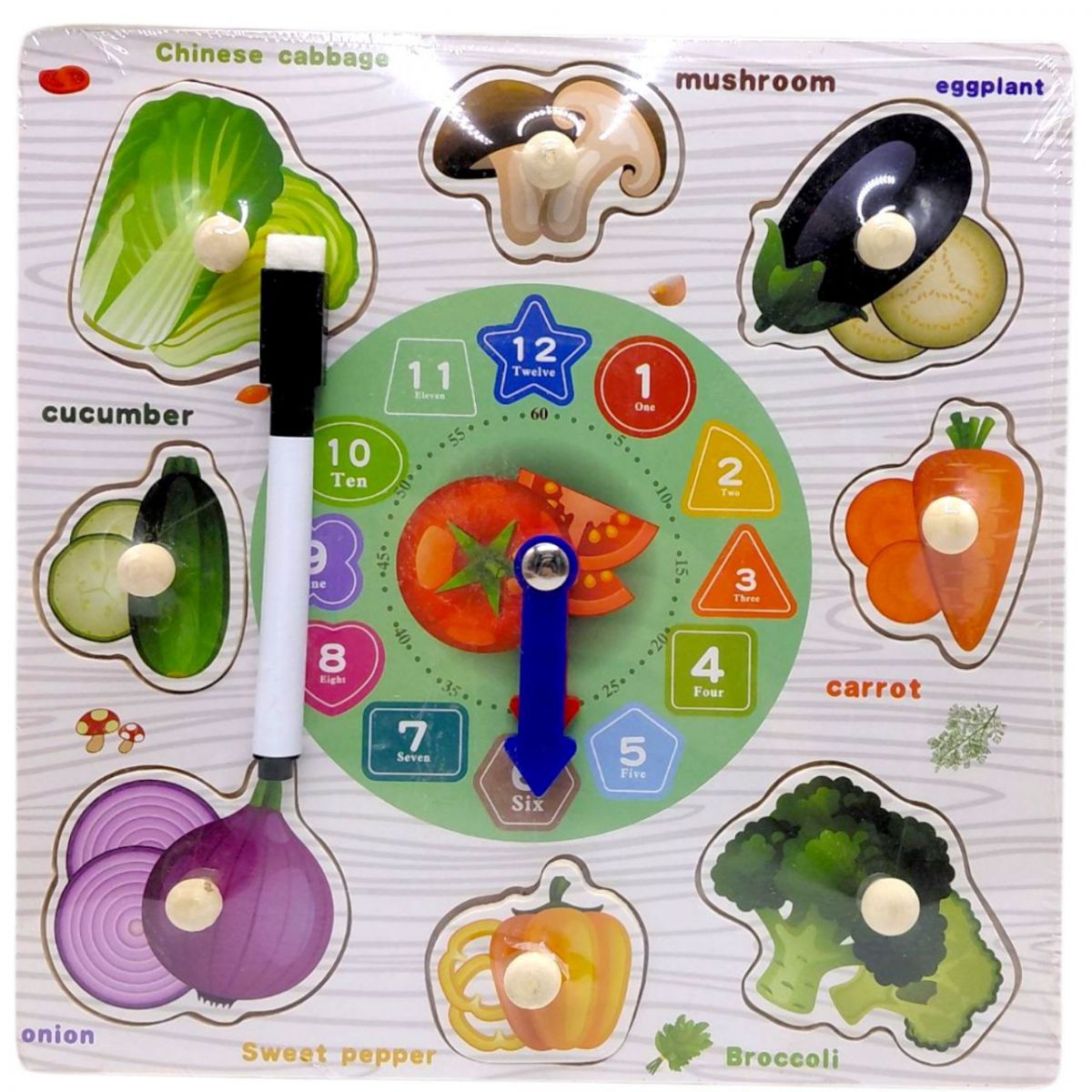 Вкладыши деревянные (часы, доска для рисования, маркер "пиши-стирай") микс видов  фото 2