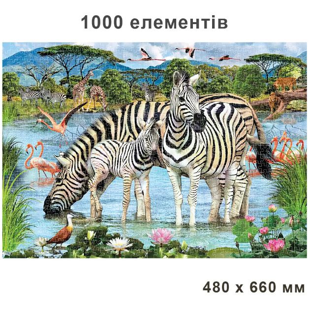 Пазли 1000 "Зебри на водопої"