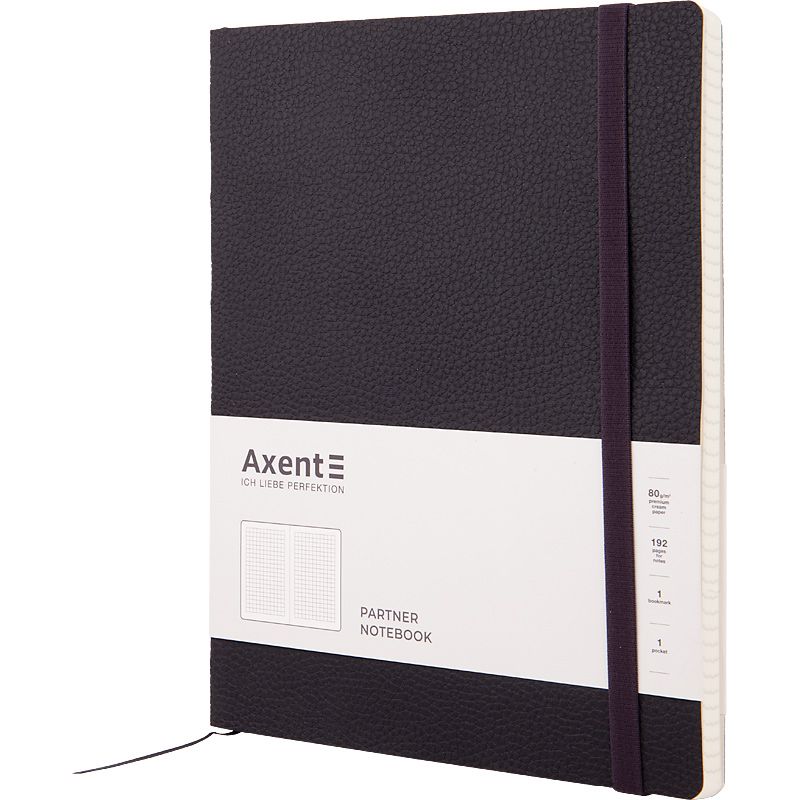 Книга записна Partner Soft L, 190*250, 96 арк, кліт, чорна Книга записна Partner Soft L, 190*250, 96 арк, кліт, чорна