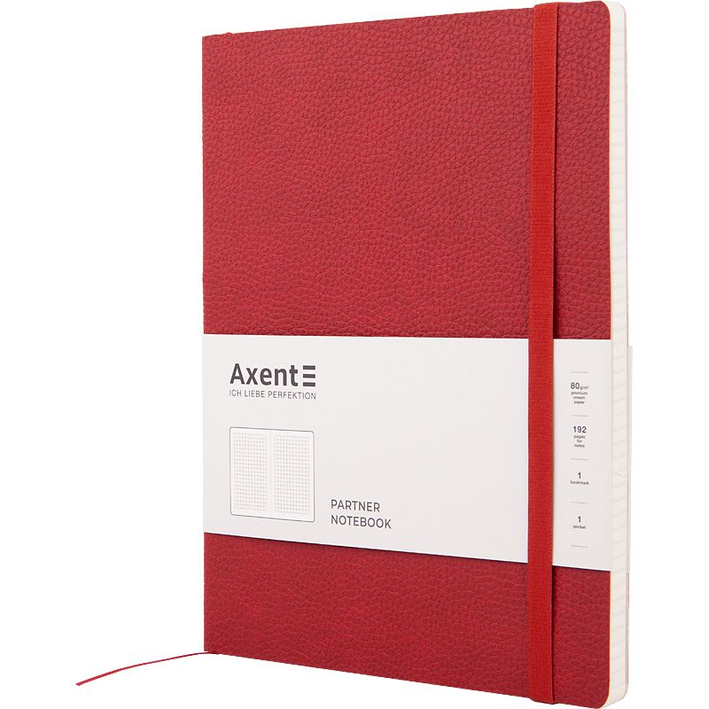 Книга записна Partner Soft L, 190*250, 96 арк, кліт, червон Книга записна Partner Soft L, 190*250, 96 арк, кліт, червон