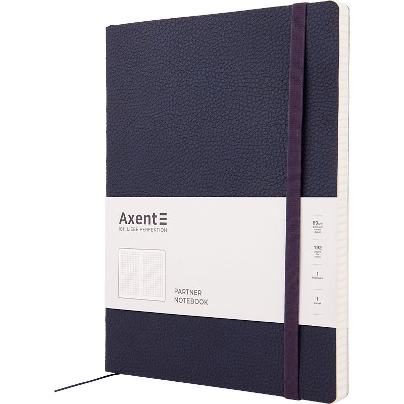 Книга записна Partner Soft L, 190*250, 96 арк, кліт, синя Книга записна Partner Soft L, 190*250, 96 арк, кліт, синя