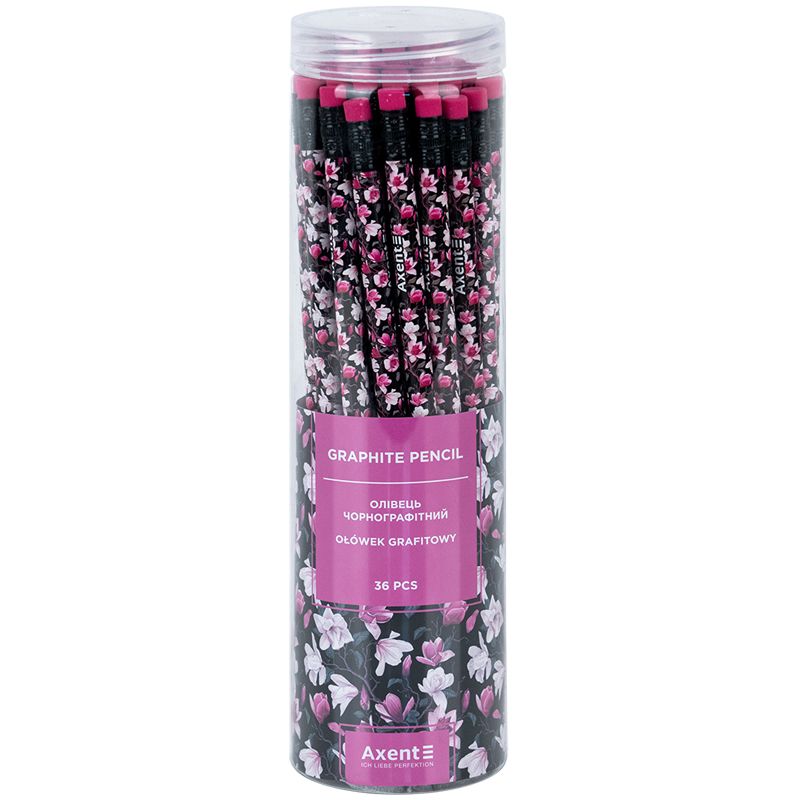 Олівець графітний Axent 9009, HB, туба, Floral Black фото 2 Олівець графітний Axent 9009, HB, туба, Floral Black фото 2