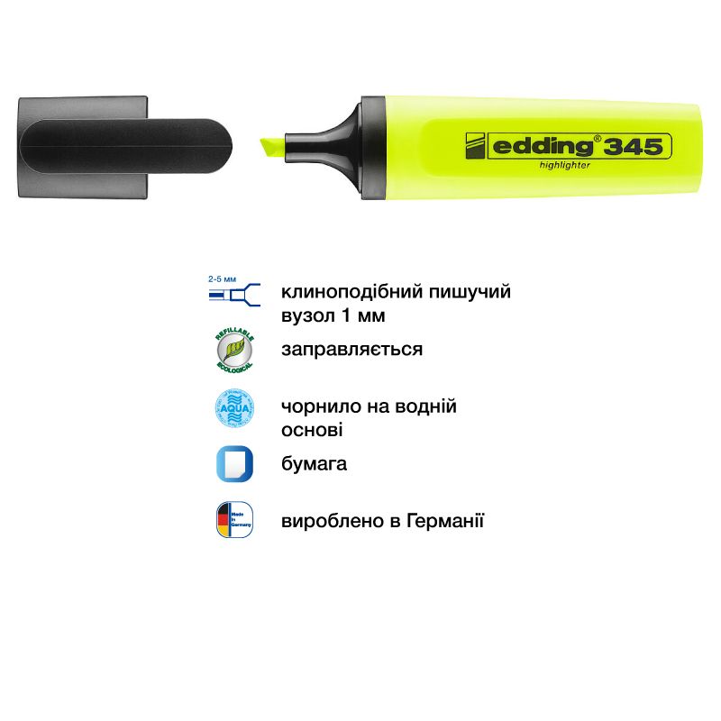 Маркер Highlighter e-345 2-5 мм клиноподіб жовтий  фото 2