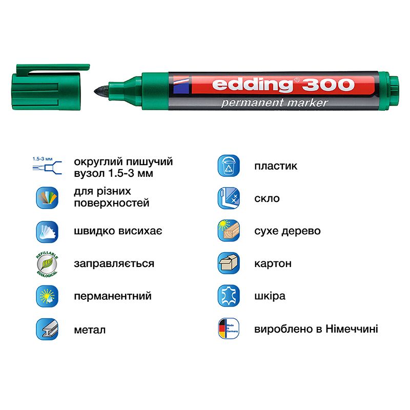 Маркер Permanent e-300 1,5-3 мм круглий зелений  фото 2