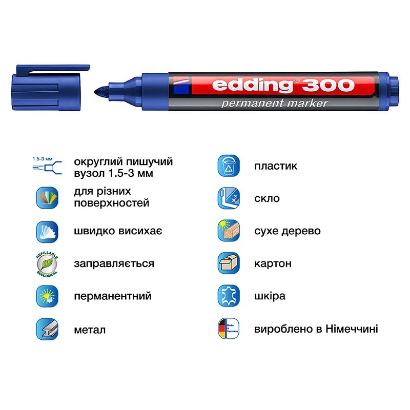 Маркер Permanent e-300 1,5-3 мм круглий синій  фото 2