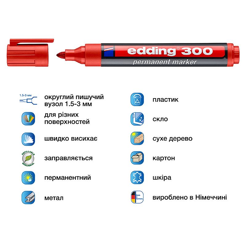 Маркер Permanent e-300 1,5-3 мм круглий червоний  фото 2