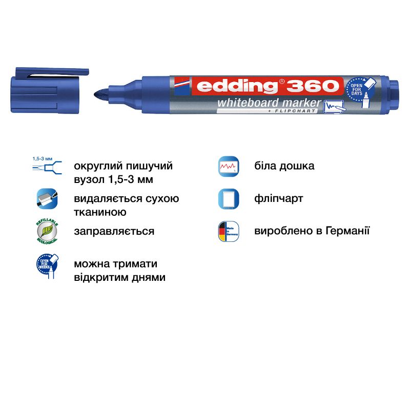 Маркер Board e-360 1,5-3 мм круглий синій  фото 2