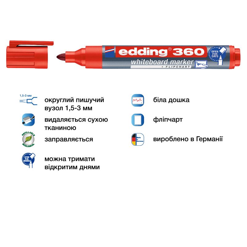 Маркер Board e-360 1,5-3 мм круглий червоний  фото 2