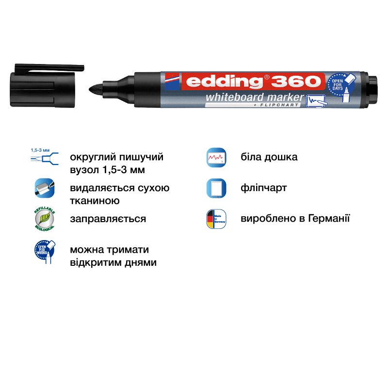 Маркер Board e-360 1,5-3 мм круглий чорний  фото 2