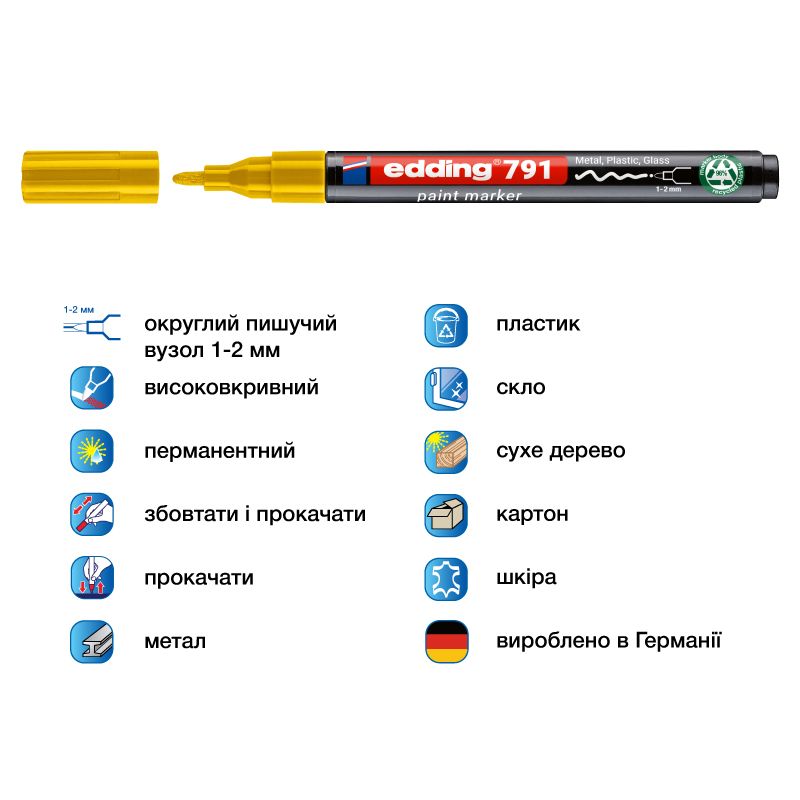 Маркер Paint e-791 1-2 мм круглий жовтий  фото 2