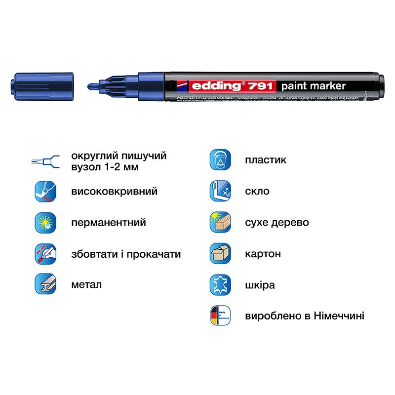 Маркер Paint e-791 1-2 мм круглий синій  фото 2