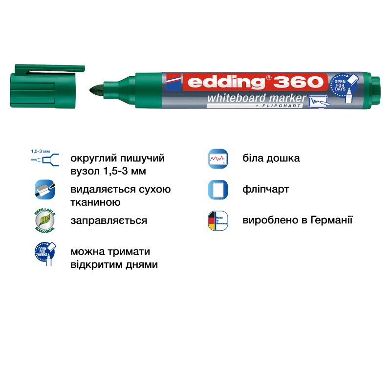 Маркер Board e-360 1,5-3 мм круглий зелений  фото 2