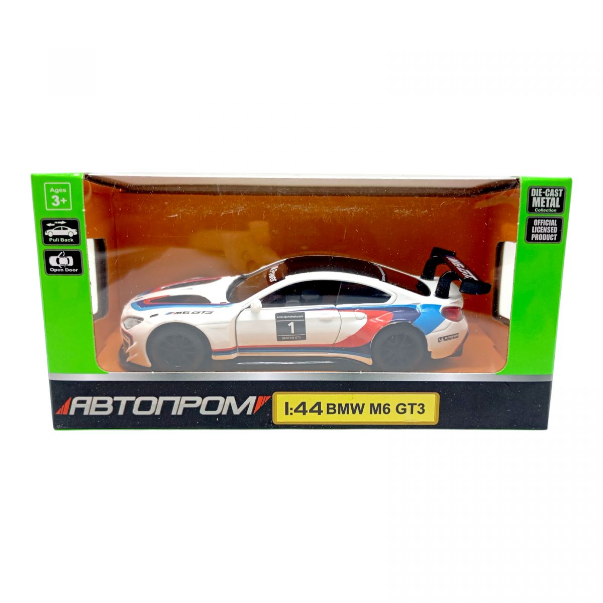 Машина мет.  АВТОПРОМ арт.  4368 (96шт/2) 1:44 BMW M6 GT3,1 колір, відкр.  двері, короб.  14,5*6,5*7см  фото 2