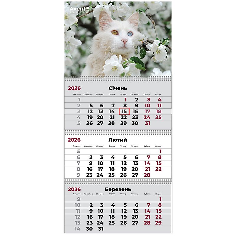 Календар настінний квартальний 2026 р. ,3 пр. Cats 3 фото 2 Календар настінний квартальний 2026 р. ,3 пр. Cats 3 фото 2