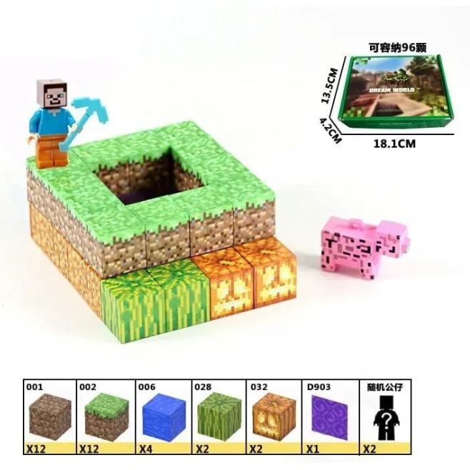 Конструктор магнитный "Майнкрафт/Minecraft" 35 элементов, фигурки героев, в коробке  фото 2