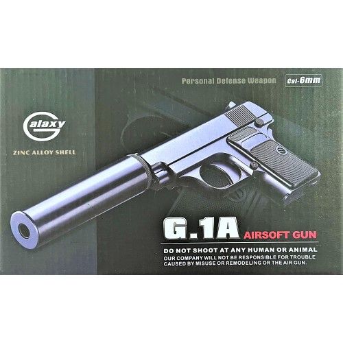 G1A Страйкбольний пістолет GALAXY COLT25 з глушником метал чорний фото 2 G1A Страйкбольний пістолет GALAXY COLT25 з глушником метал чорний фото 2