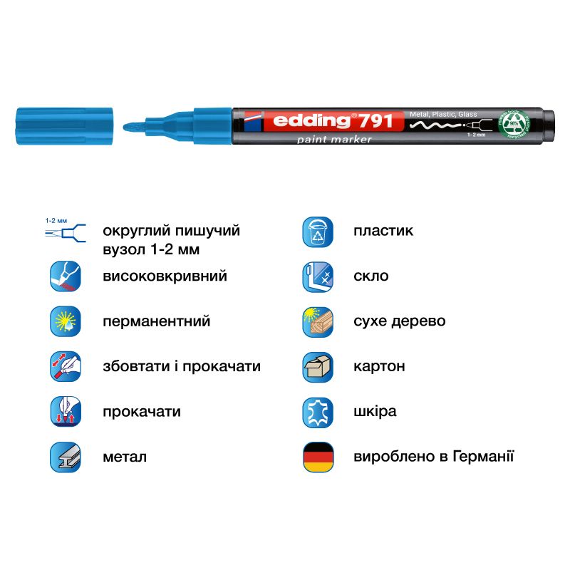 Маркер Paint e-791 1-2 мм круглий блакитний  фото 2