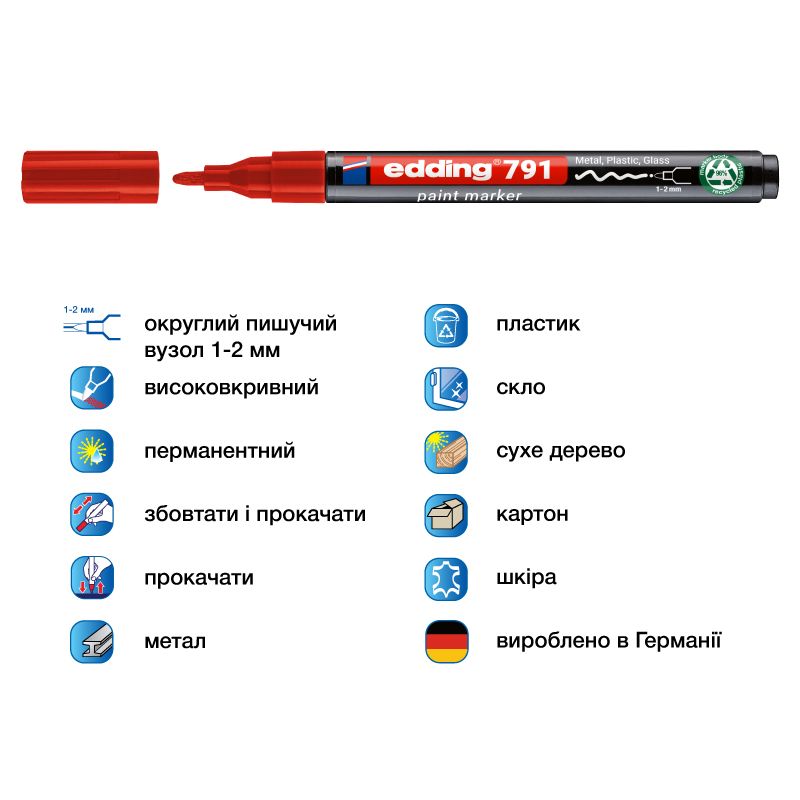 Маркер Paint e-791 1-2 мм круглий червоний  фото 2