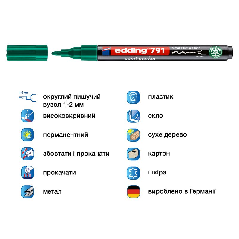 Маркер Paint e-791 1-2 мм круглий зелений  фото 2