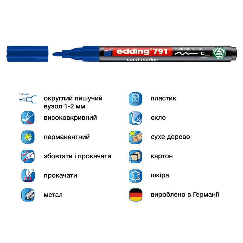 Маркер Paint e-791 1-2 мм круглий синій  фото 2