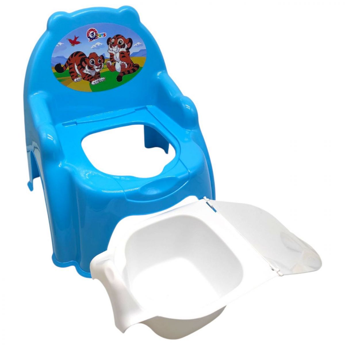 Горщик дитячий з кришкою,(БЛАКИТНИЙ) З ТИГРИКАМИ  фото 2