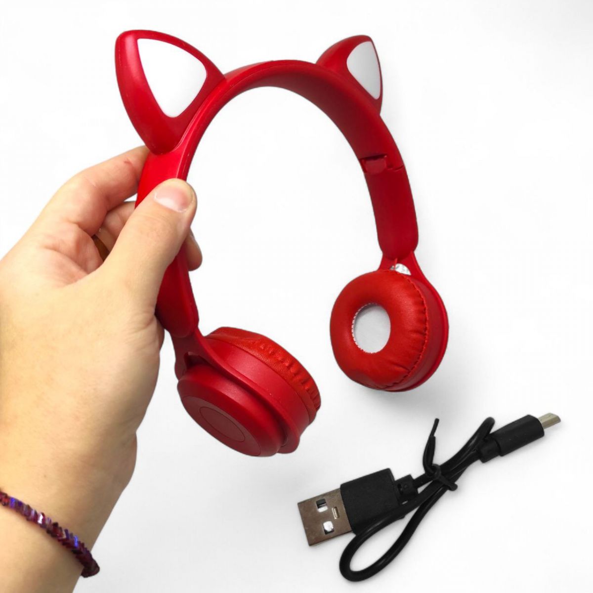 Навушники бездротові, підсвічування, Bluetooth, (ЧЕРВОНІ)  фото 2