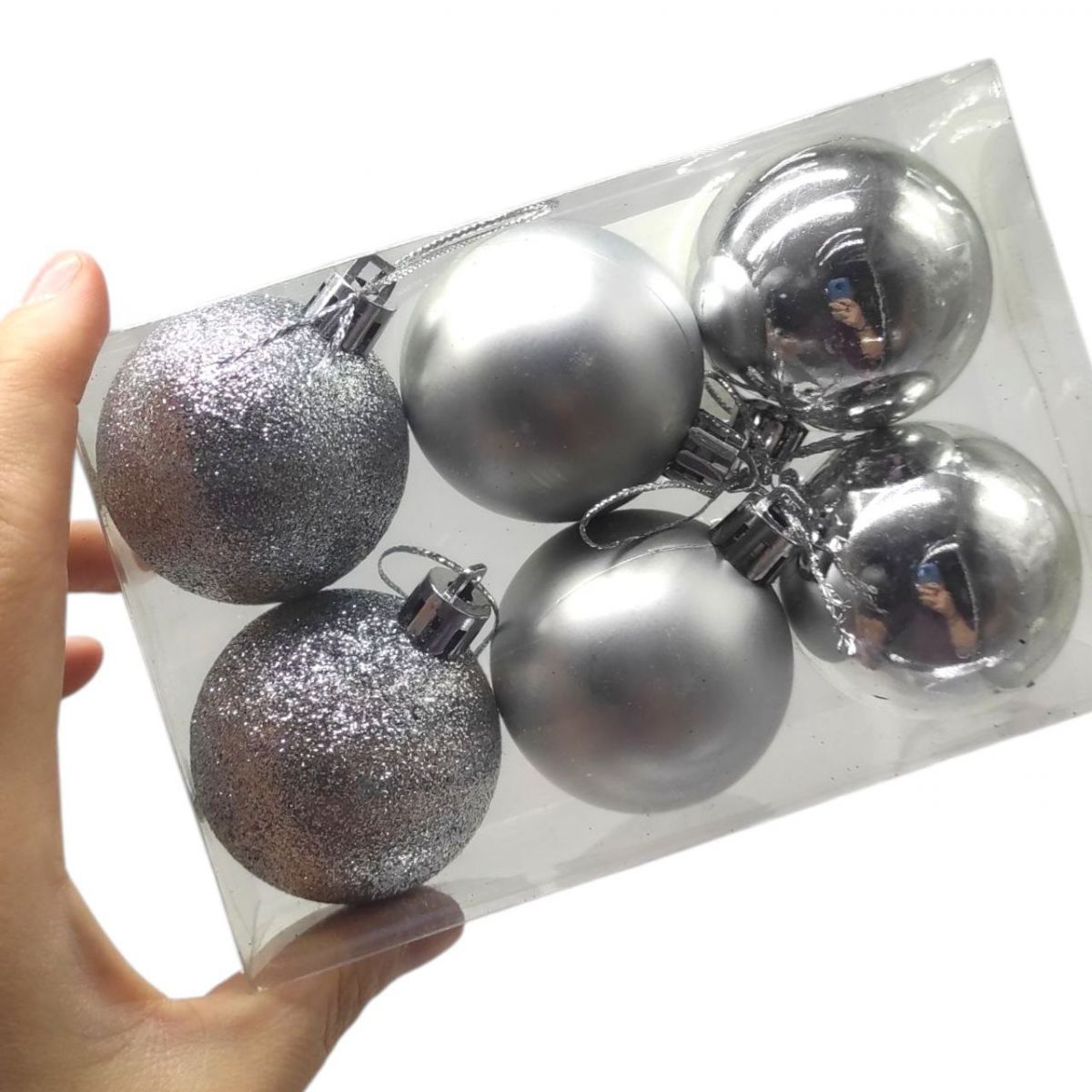 Новогодние украшения, 6 штук, шарики, D=4,5 см, в слюде (микс)  фото 2