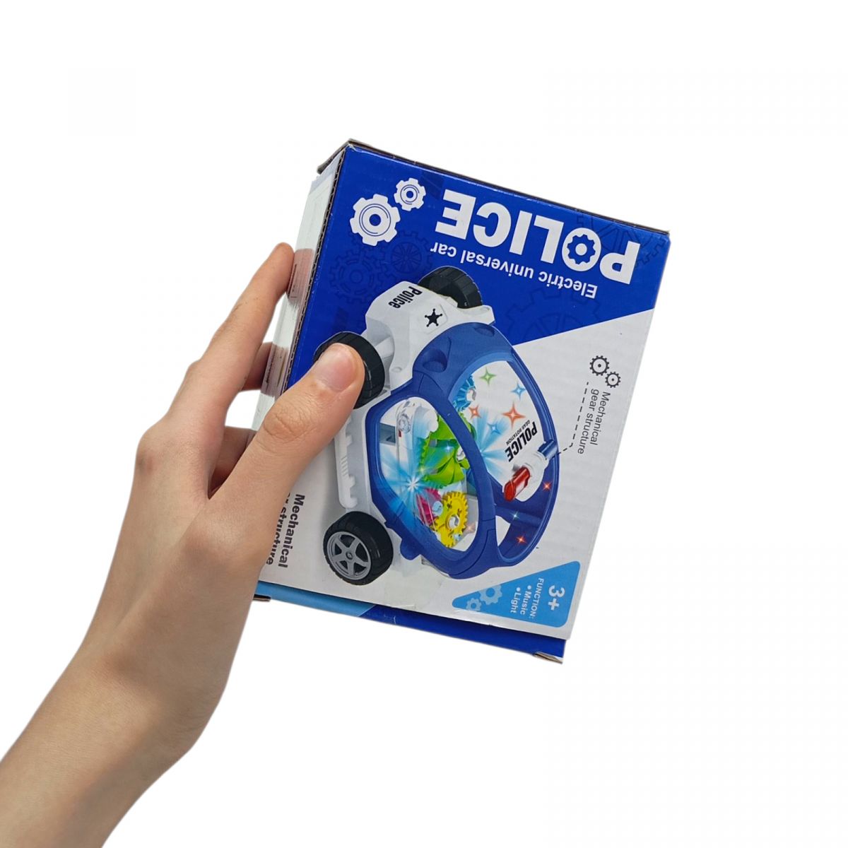 Машинка 2 кольори, "Поліція", підсвічування, звук, колесо вільного ходу, рухомі шестерні, в коробці  фото 2