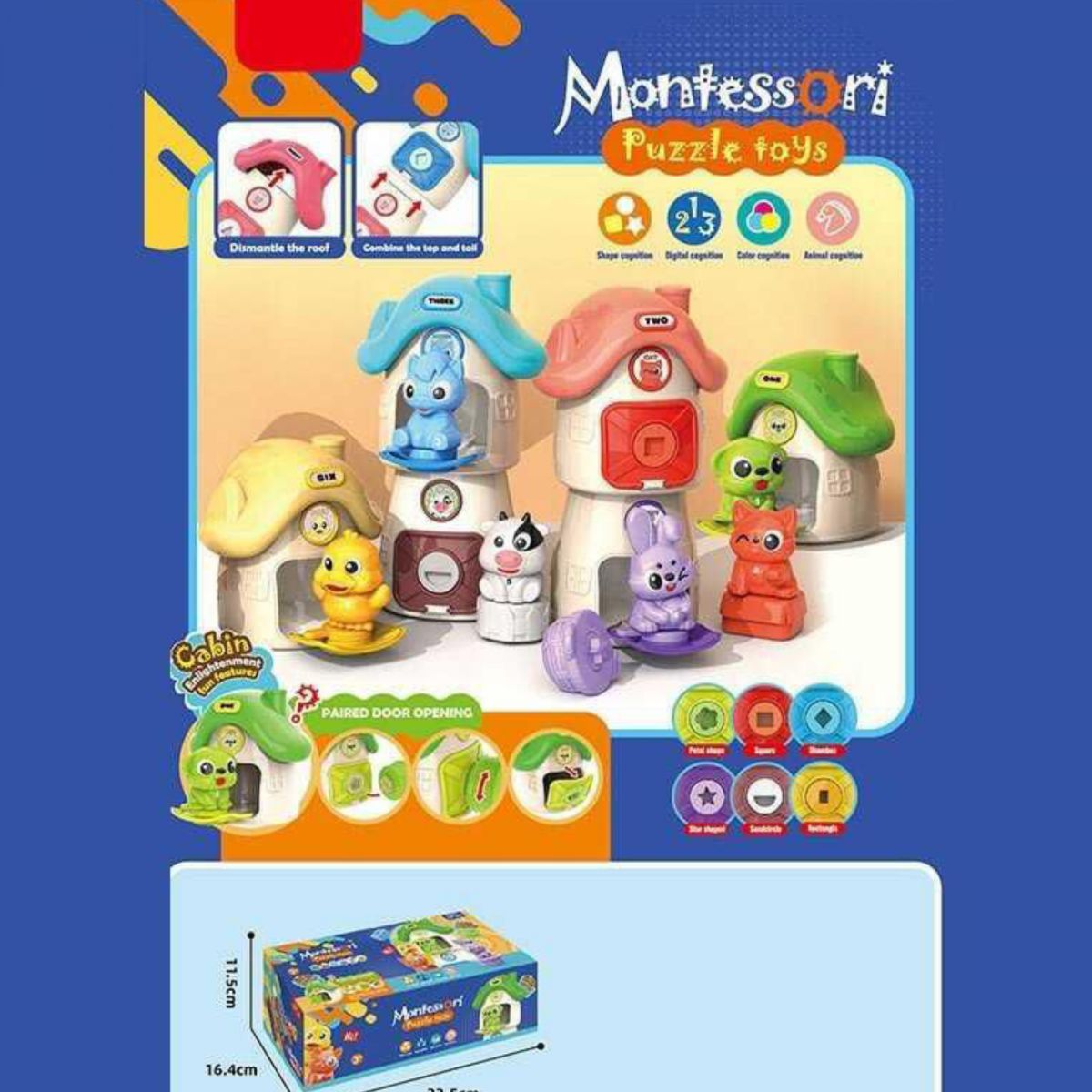 Логическая игра Монтессори, 6 домиков, размер 10х7. 5х10 см, 6 животных, цвета, названия, цифры, надписи на английском языке, открывается дверца, в коробке  фото 2 Логическая игра Монтессори, 6 домиков, размер 10х7. 5х10 см, 6 животных, цвета, названия, цифры, надписи на английском языке, открывается дверца, в коробке  фото 2