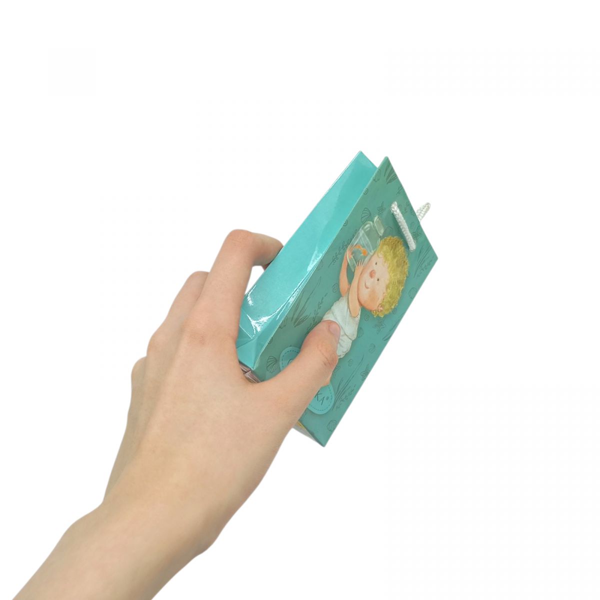 Пакет паперовий 8*12*3. 5 ХЛОПЧИК З РИБКОЮ- ЗЕЛЕНИЙ  фото 2