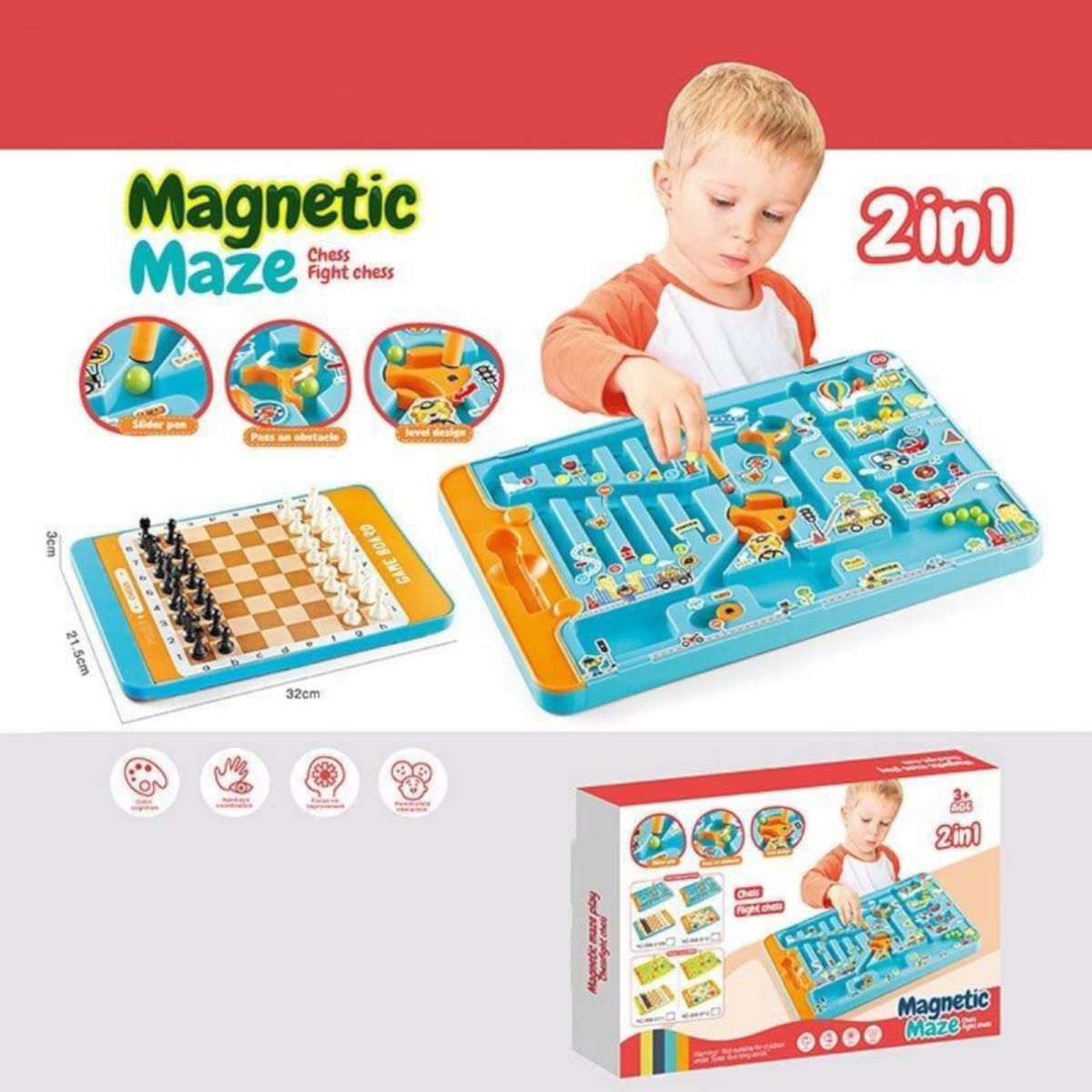 Магнітна гра 2в1 сортер, шахи, магнітний стилус, в коробці  фото 2