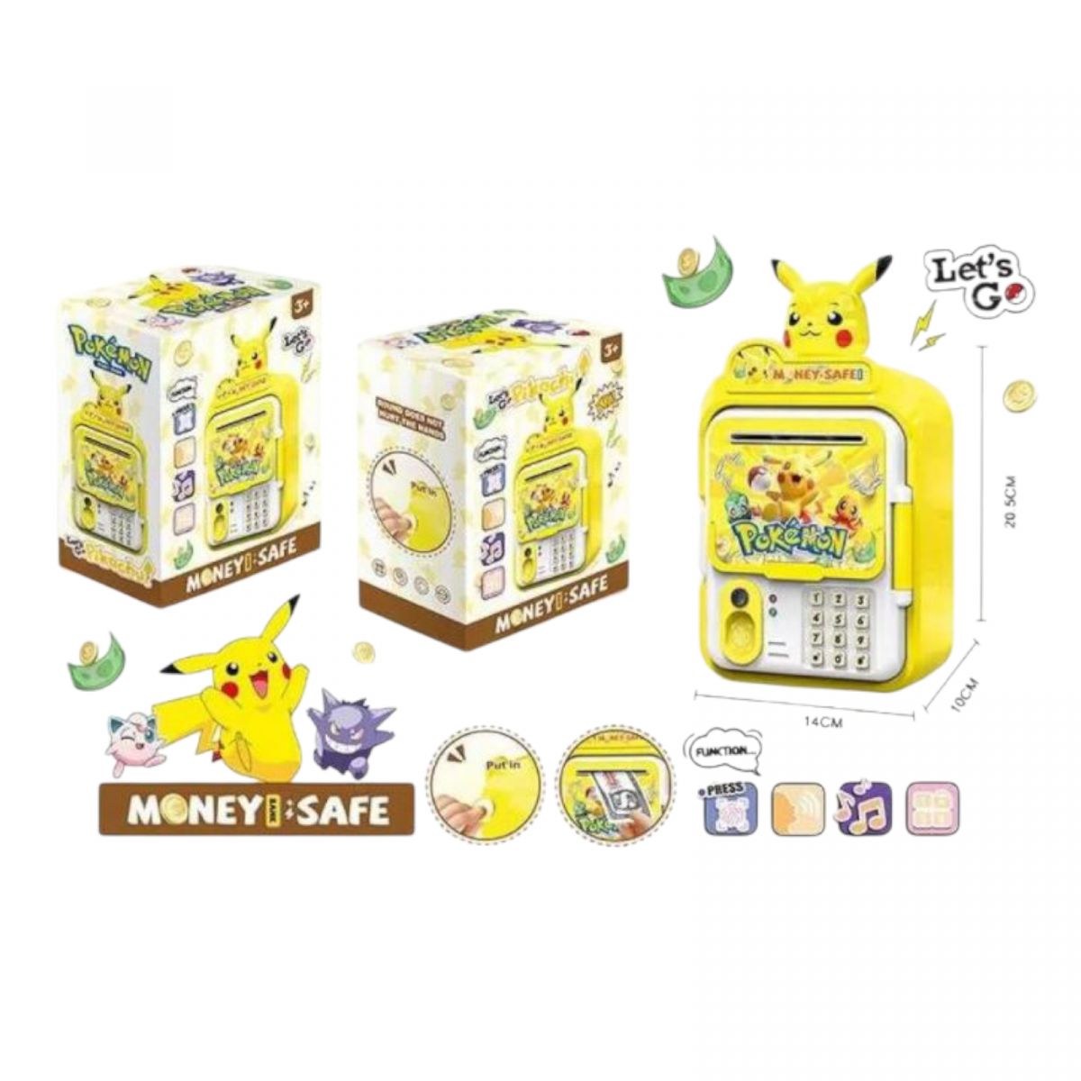 Сейф Пікачу звуки, підсвічування, наліпки, іграшкові гроші, в коробці  фото 2