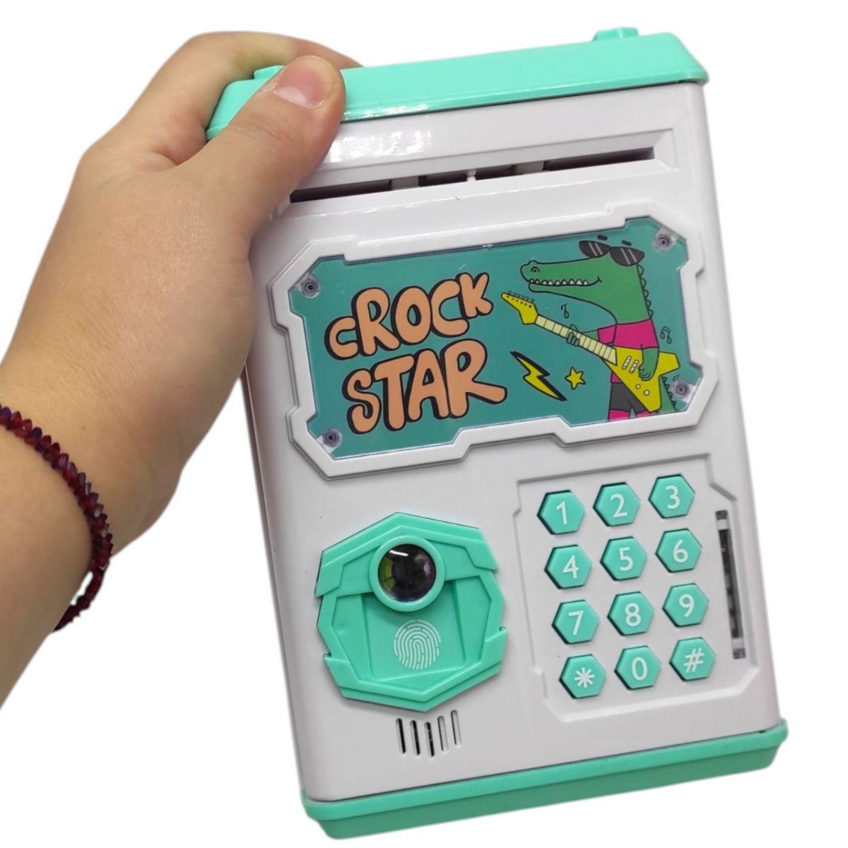 Сейф-скарбничка (пароль, імітація сканування відбитка, звук, підсвічування, озвучування англійською мовою, автоматичний приймач грошей, у коробці)  фото 2