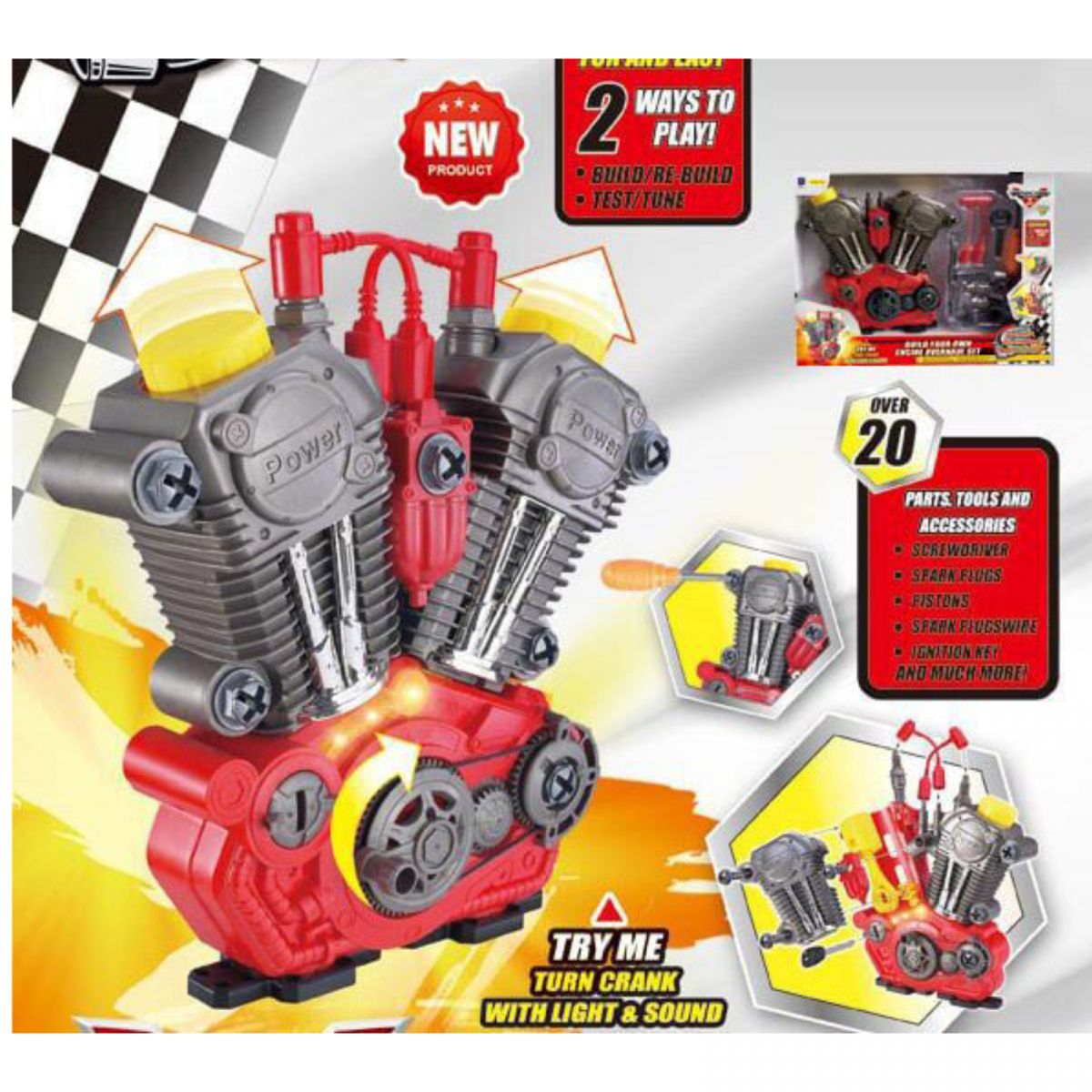 Музичний двигун конструктор, імітація запалювання двигуна, підсвічування, звуки, рухомі елементи, в коробці  фото 2
