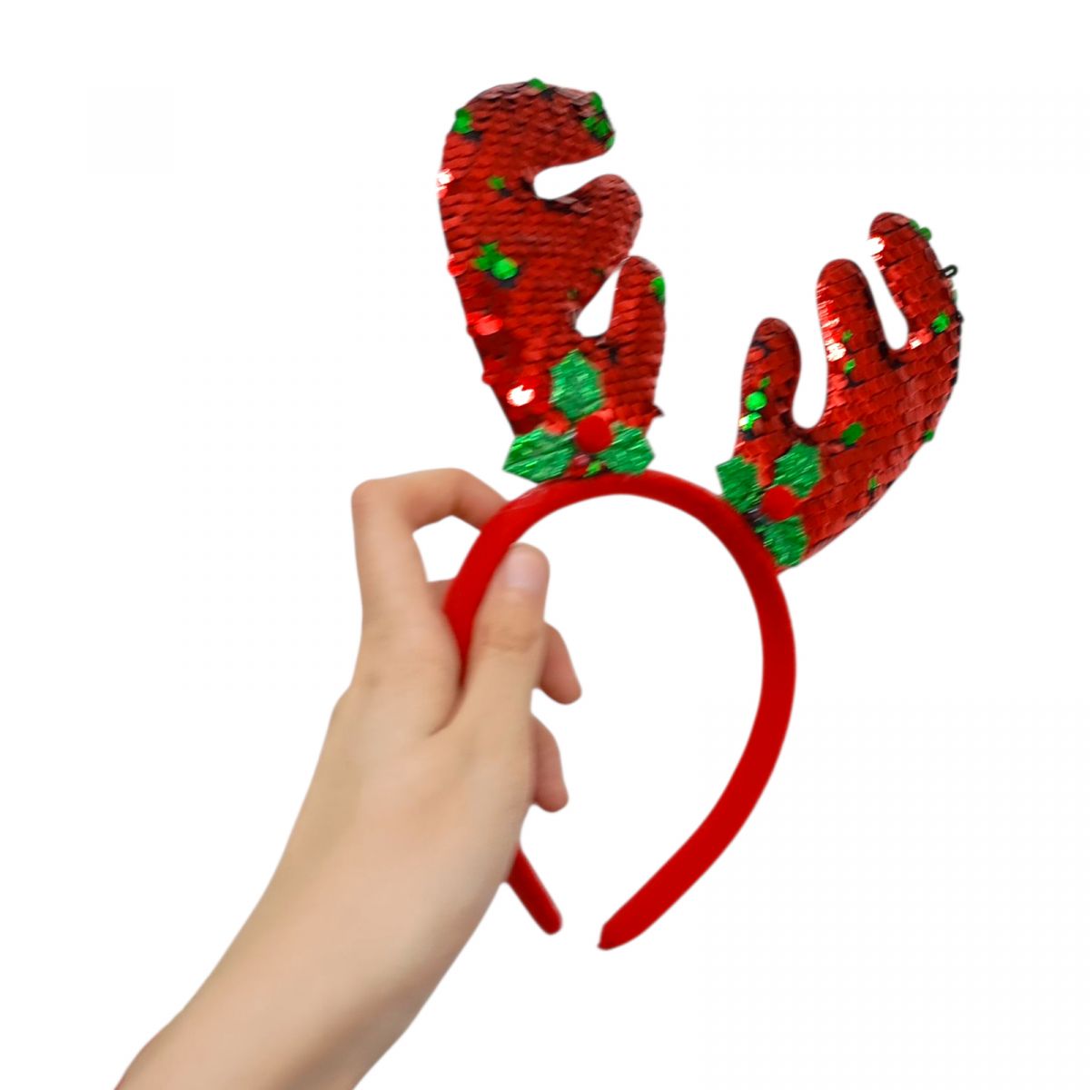 Обруч оленьи рожки с пайетками 25 см  фото 2