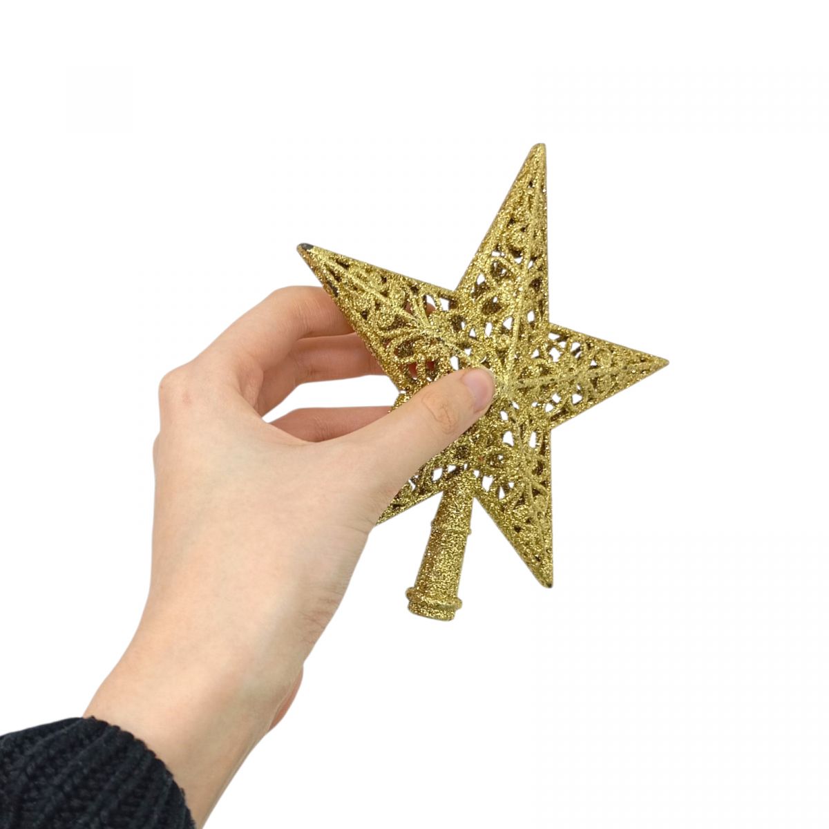 Верхушка для елки звезда золотая нарезная 15 см  фото 2
