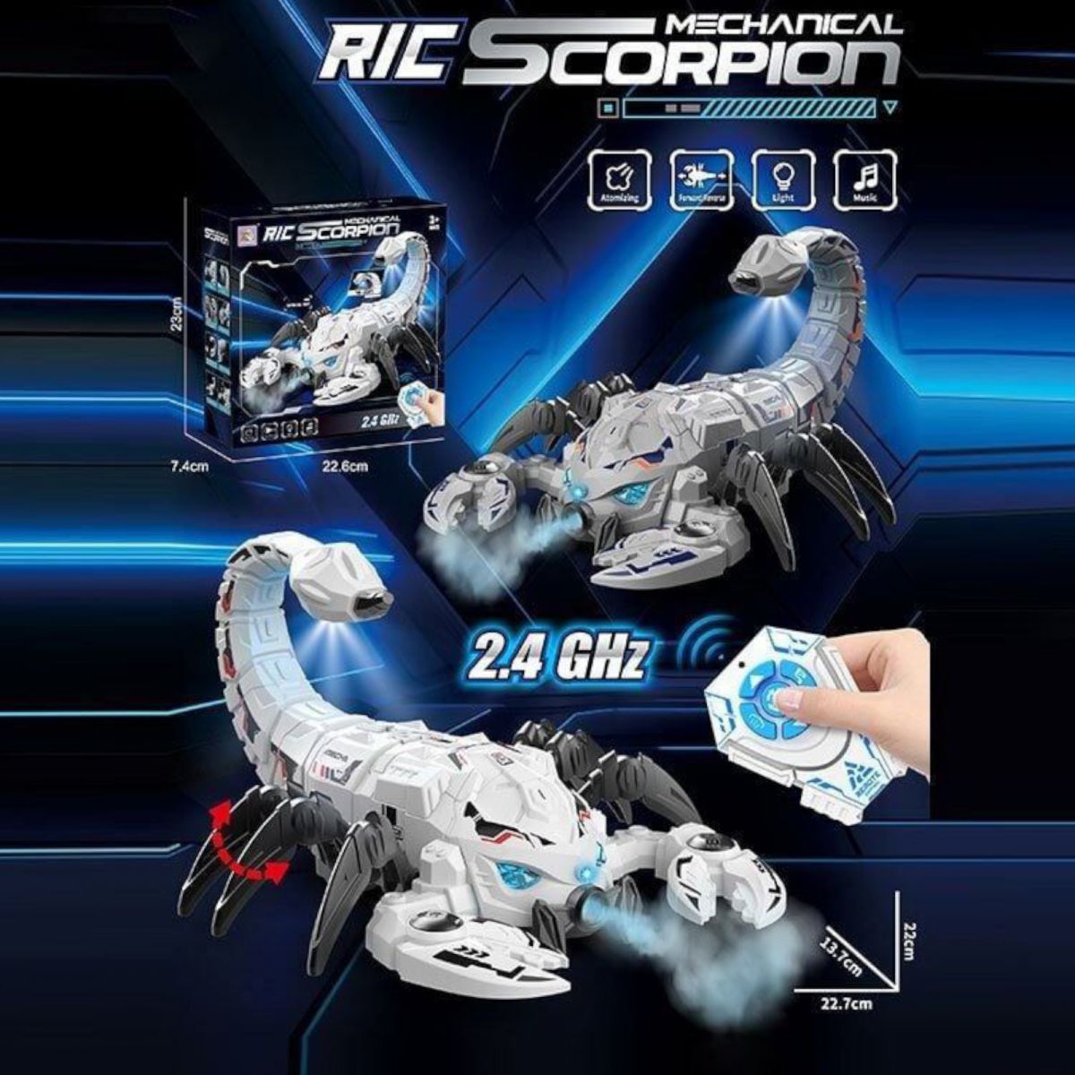 Скорпіон на радіокеруванні 2 вида, підсвічування, від батарейок, звуки, парогенерація, проєктор, ходить, мелодії, пульт 2. 4 GHz, в коробці  фото 2