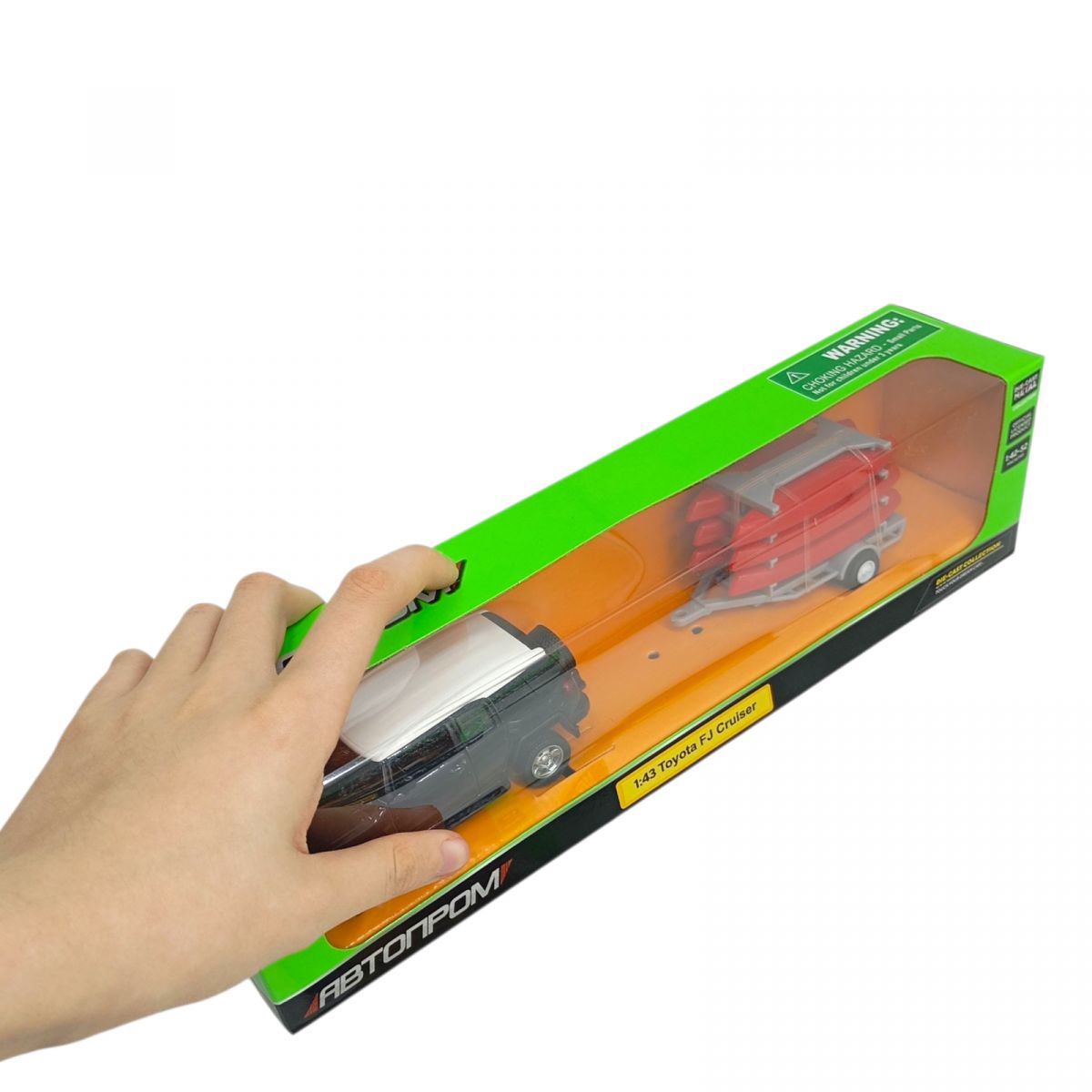 Машина+прицеп мет.  1:43 Toyota FJ, откр. дверь, короб. 28*8*6,5см  фото 2