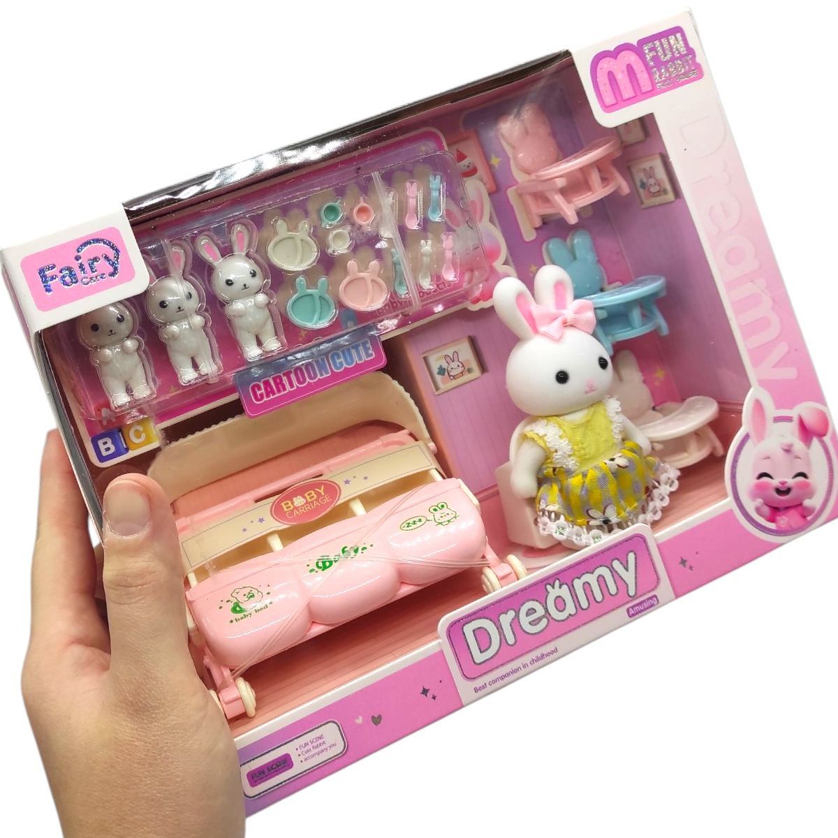 Набір меблів з тваринкою (флоксова фігурка, 3 маленьких фігурки, візочок, аксесуари)  фото 2