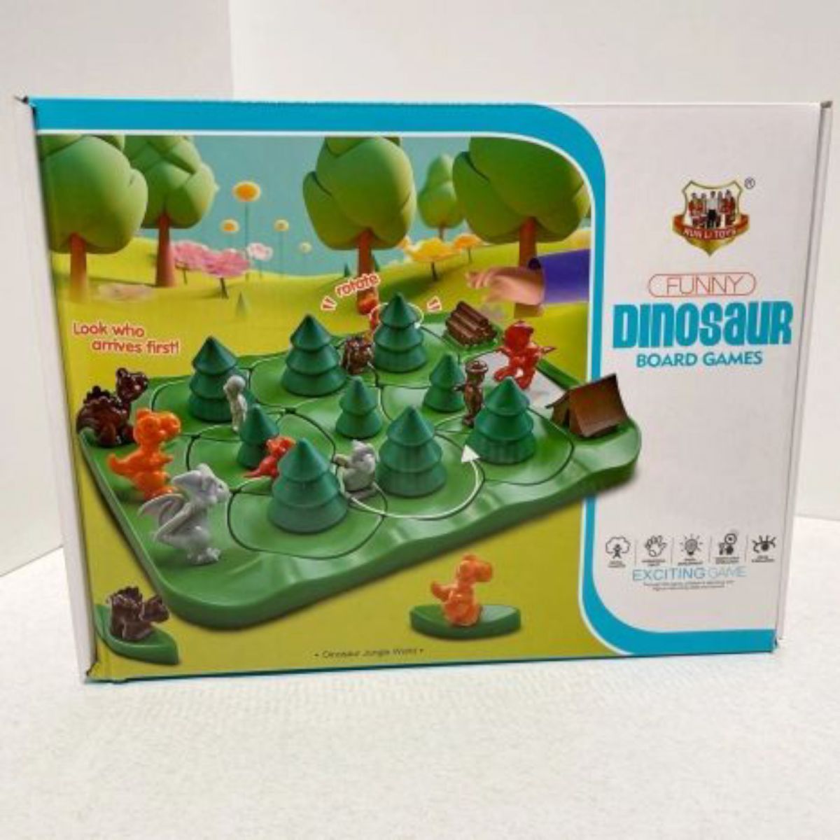 Настільна логічна гра "Динозавряча гонка", фігурки динозаврів, ялинковий ліс, елементи обертаються, в коробці  фото 2