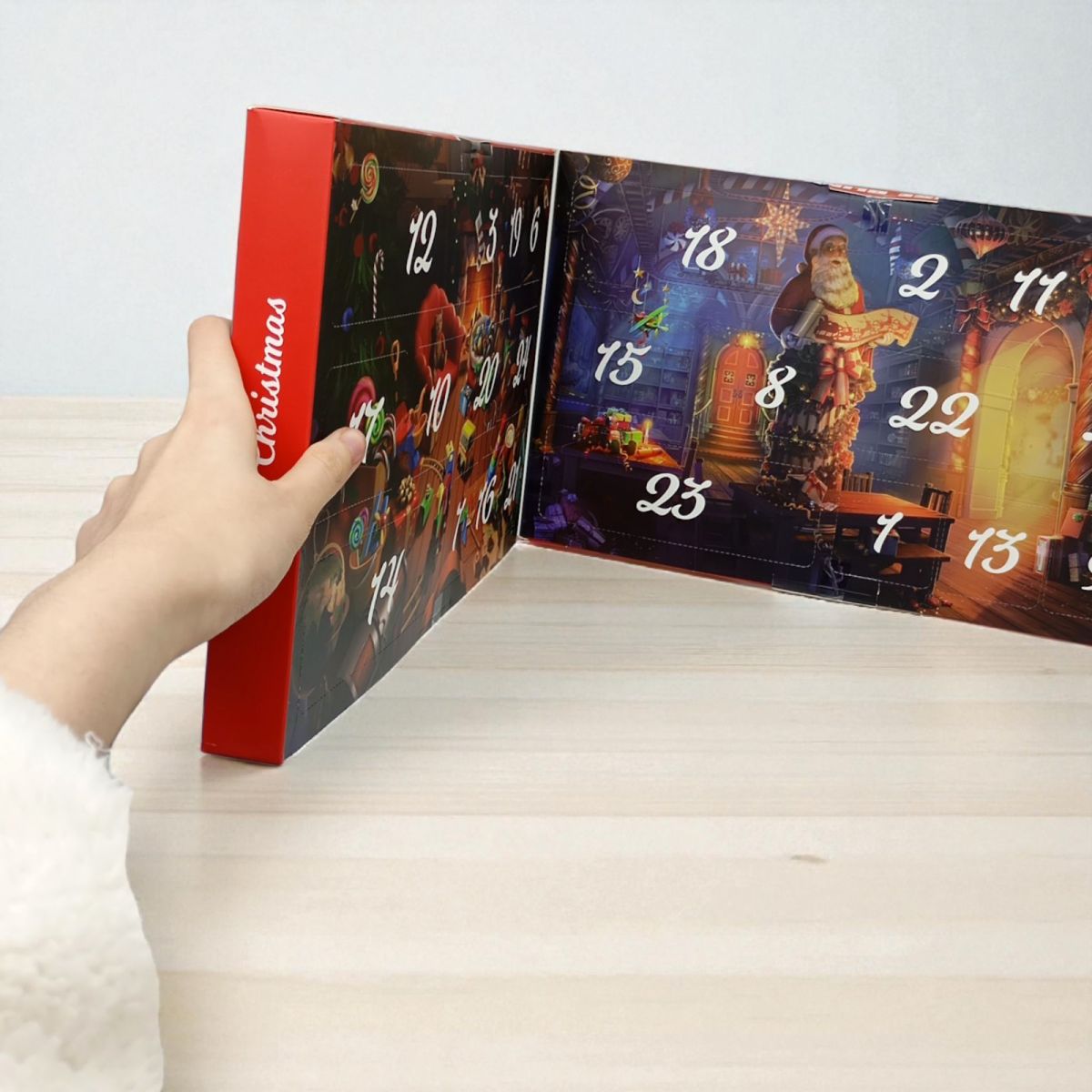 Адвент-календар 24 віконця, гумові фігурки, текстильні гномики, стоячі ялинки, в коробці  фото 2