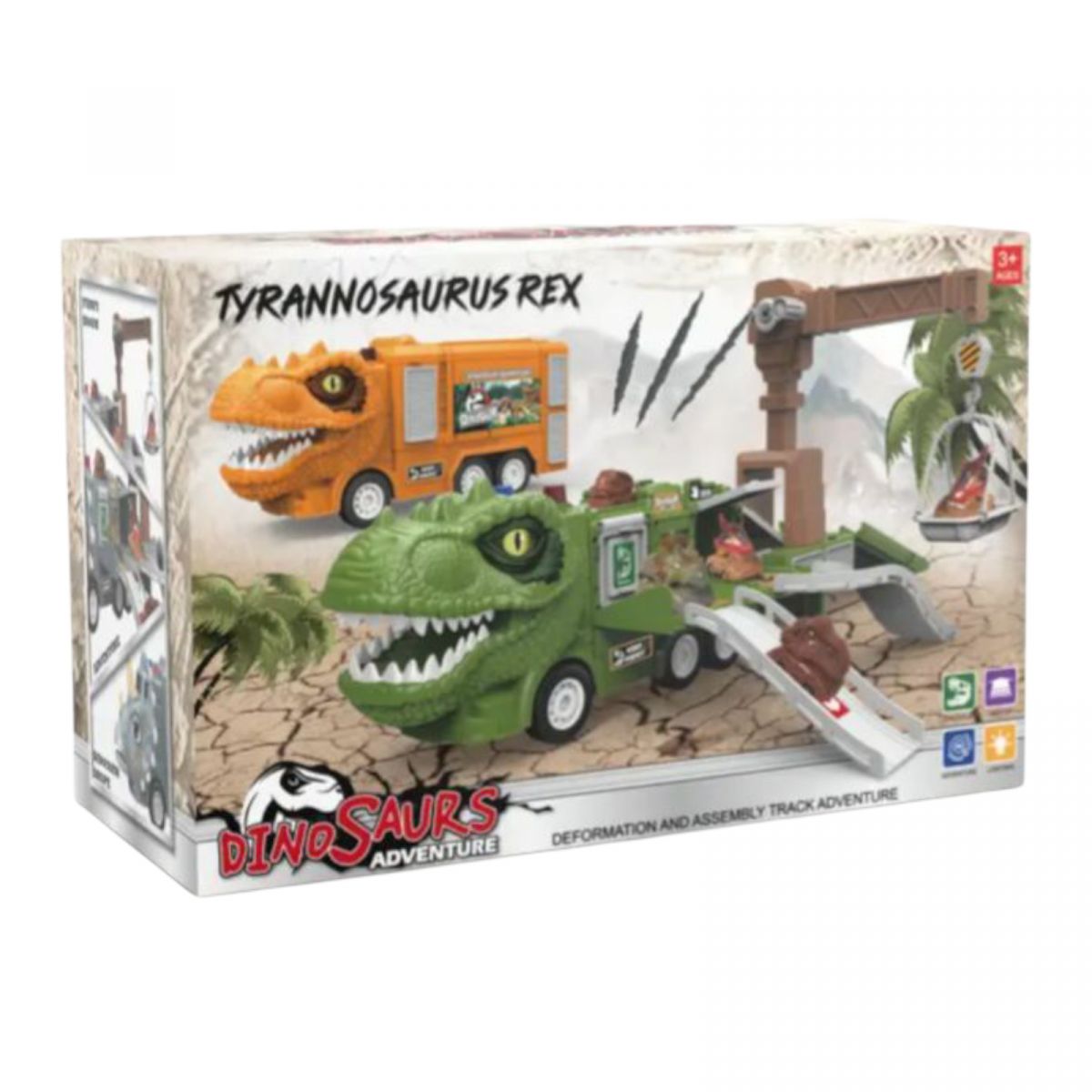 Парковка инерционный механизм, 3 машинки, подъемный кран, 10 мелодий, звуки работы, рык, подсветка, наклейки, инструкция, в коробке  фото 2